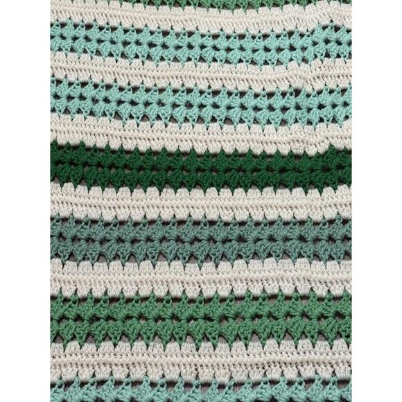 Other - Vintage  Shades Of Green Crochet Knit Afghan Throw Grandma Handmade Approx 4’x7’